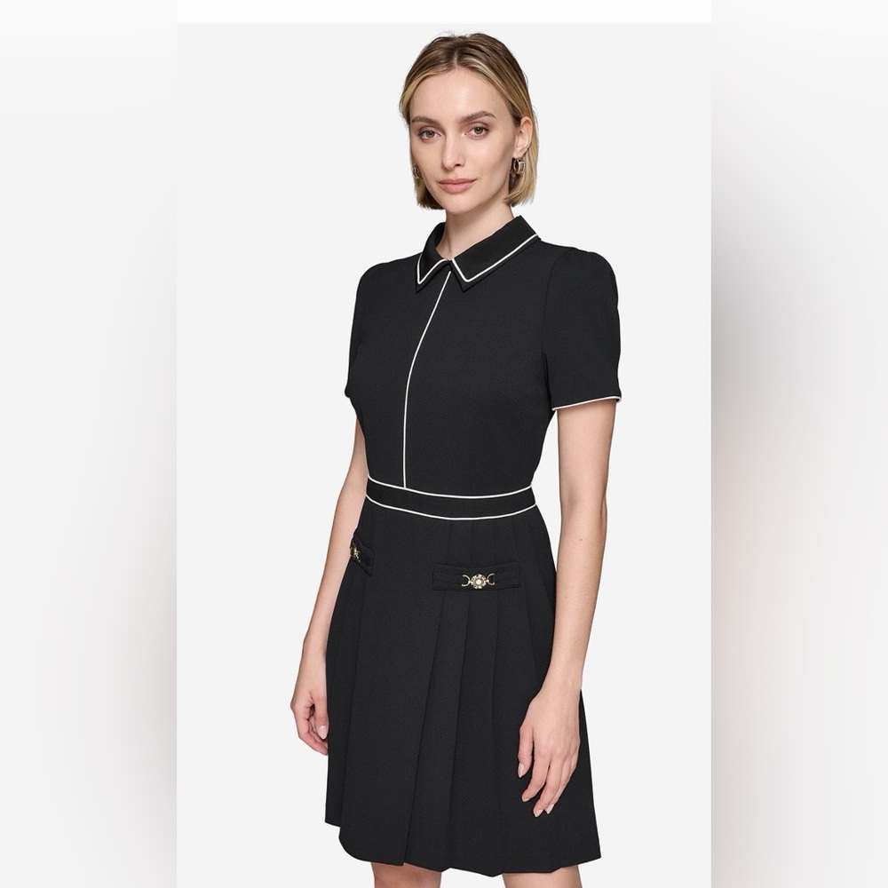 NWT Karl Lagerfeld Black Dress with White Trim and Gold Hardware size 8 - Picture 4 of 7
